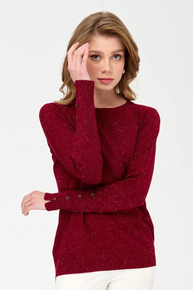 Desen Triko Kadın Sıfır Yaka Önü Kısa Arkası Uzun Bluz 23331 Vişne Çürüğü - 2