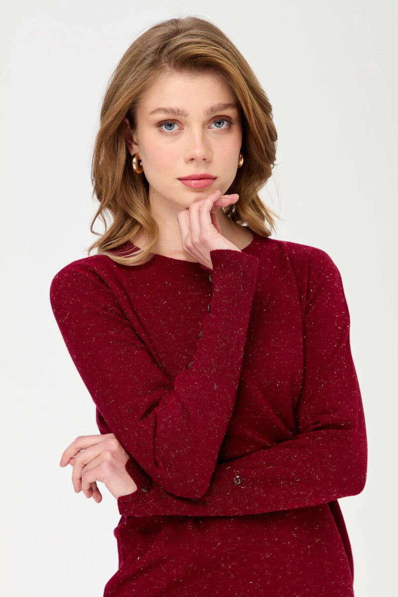 Desen Triko Kadın Sıfır Yaka Önü Kısa Arkası Uzun Bluz 23331 Vişne Çürüğü - 3