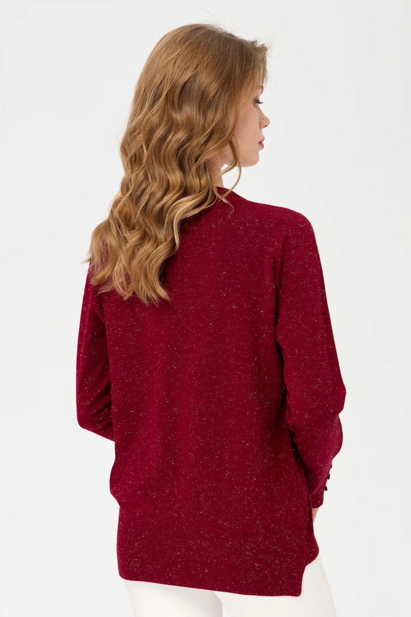 Desen Triko Kadın Sıfır Yaka Önü Kısa Arkası Uzun Bluz 23331 Vişne Çürüğü - 4