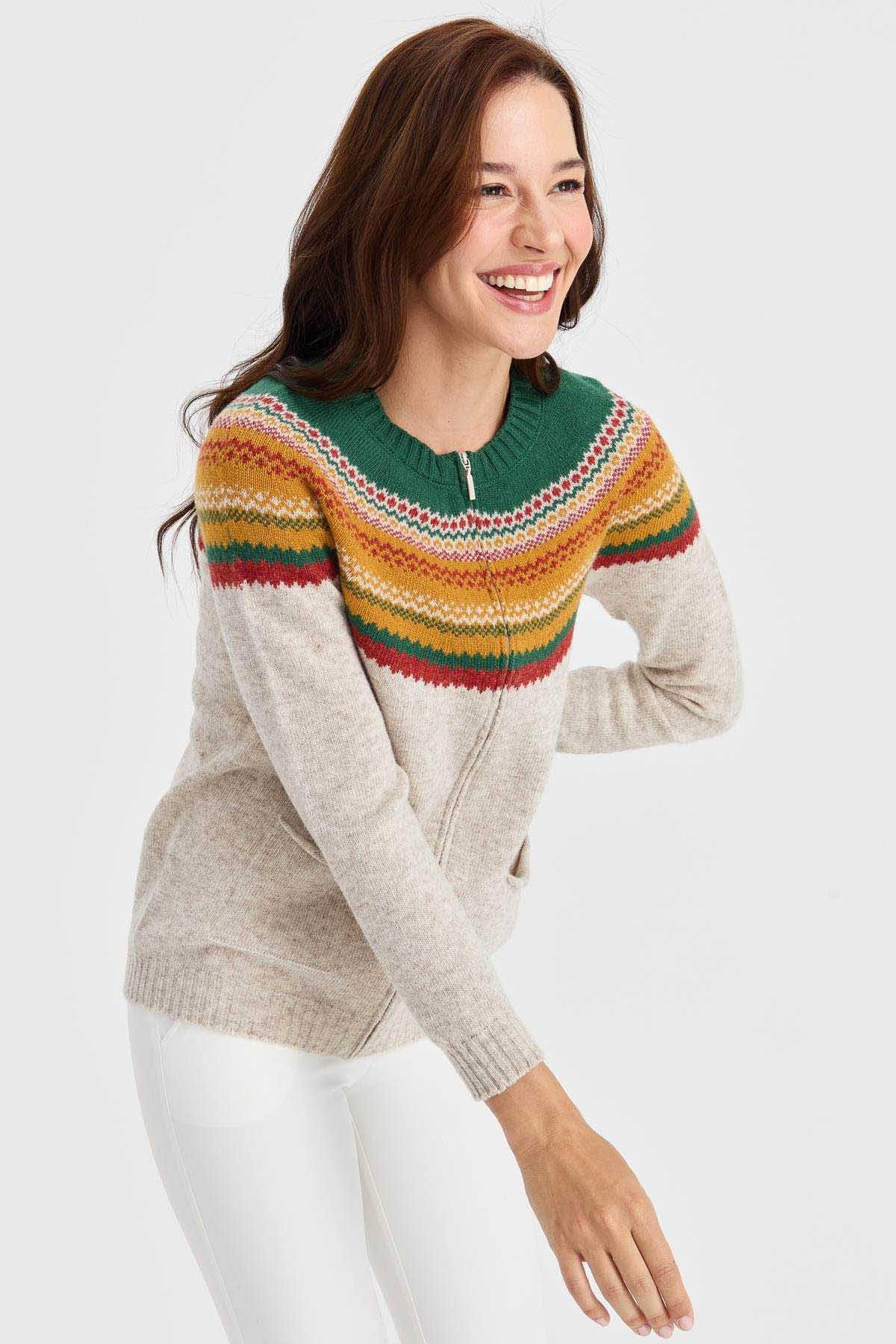 Desen Triko Kadın Sıfır Yaka Robası Jakarlı Yün Hırka 23088 V. Bej - 4