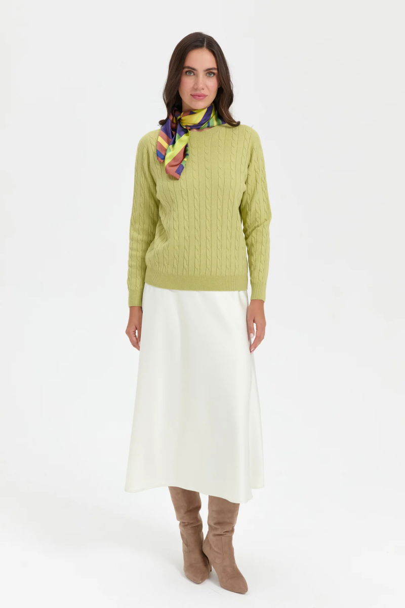 Desen Triko Kadın Sıfır Yaka Saç Örgülü Kazak 3329 A. Yeşil - 3