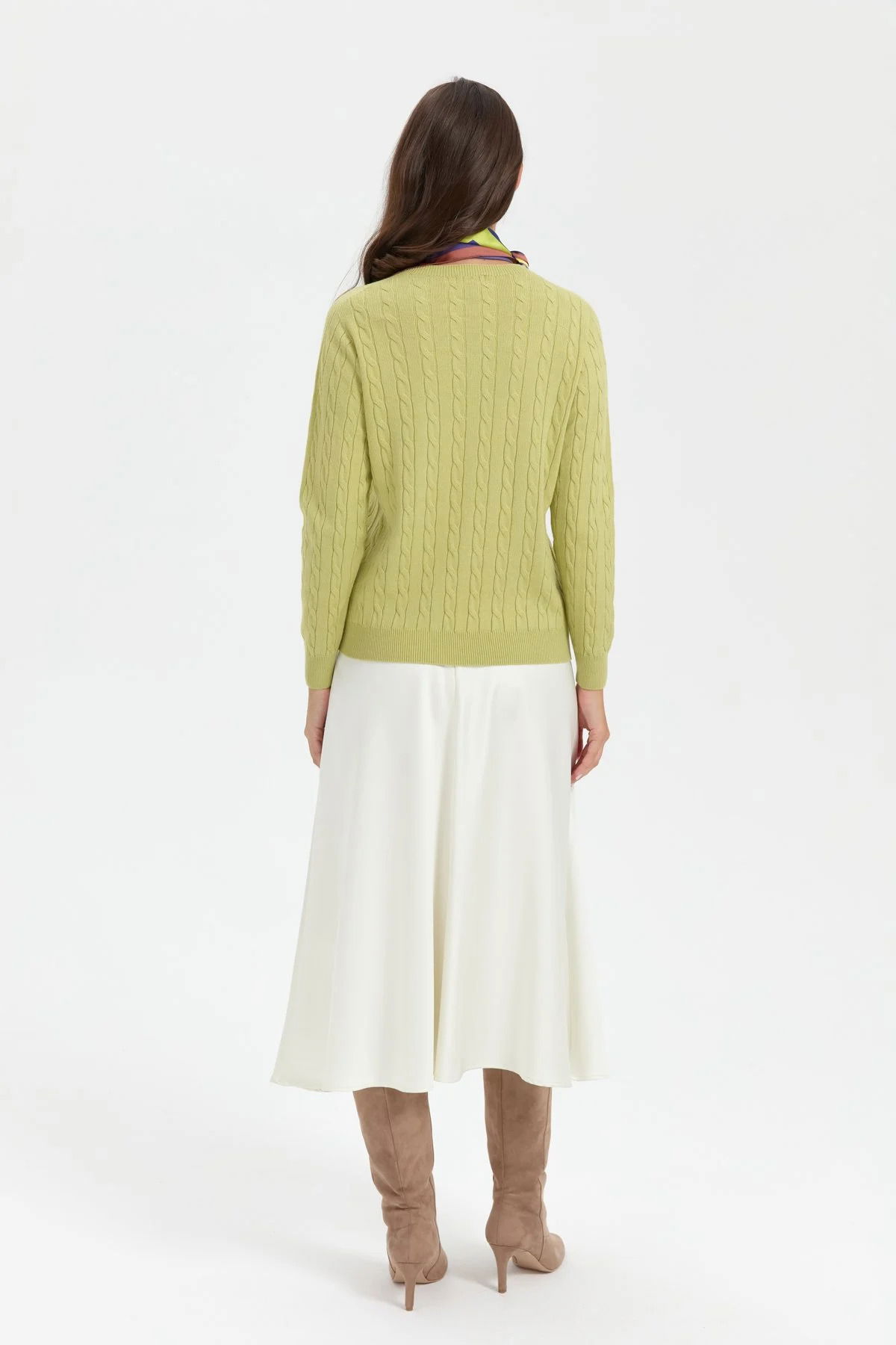 Desen Triko Kadın Sıfır Yaka Saç Örgülü Kazak 3329 A. Yeşil - 4