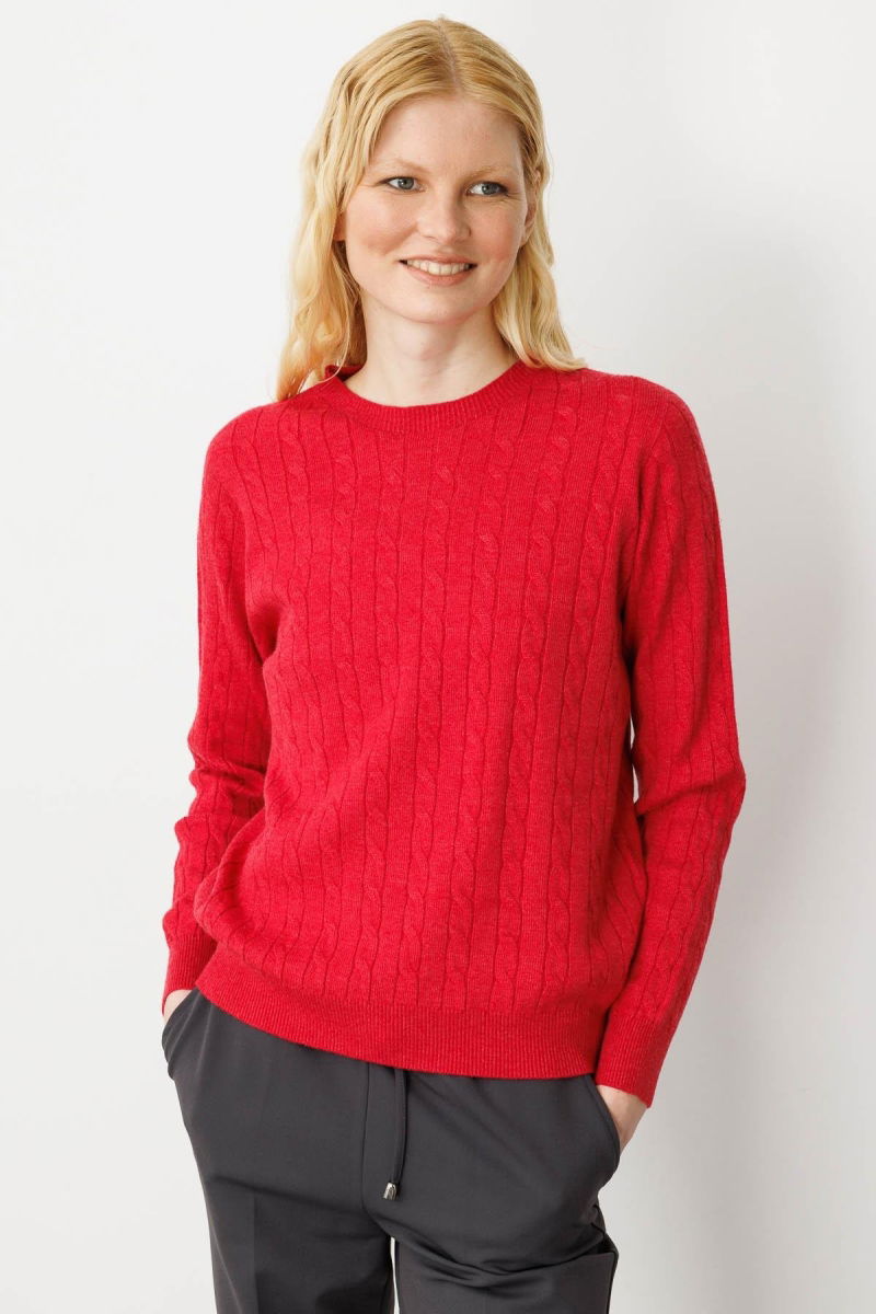 Desen Triko Kadın Sıfır Yaka Saç Örgülü Kazak 3329 Kırmızı - 3