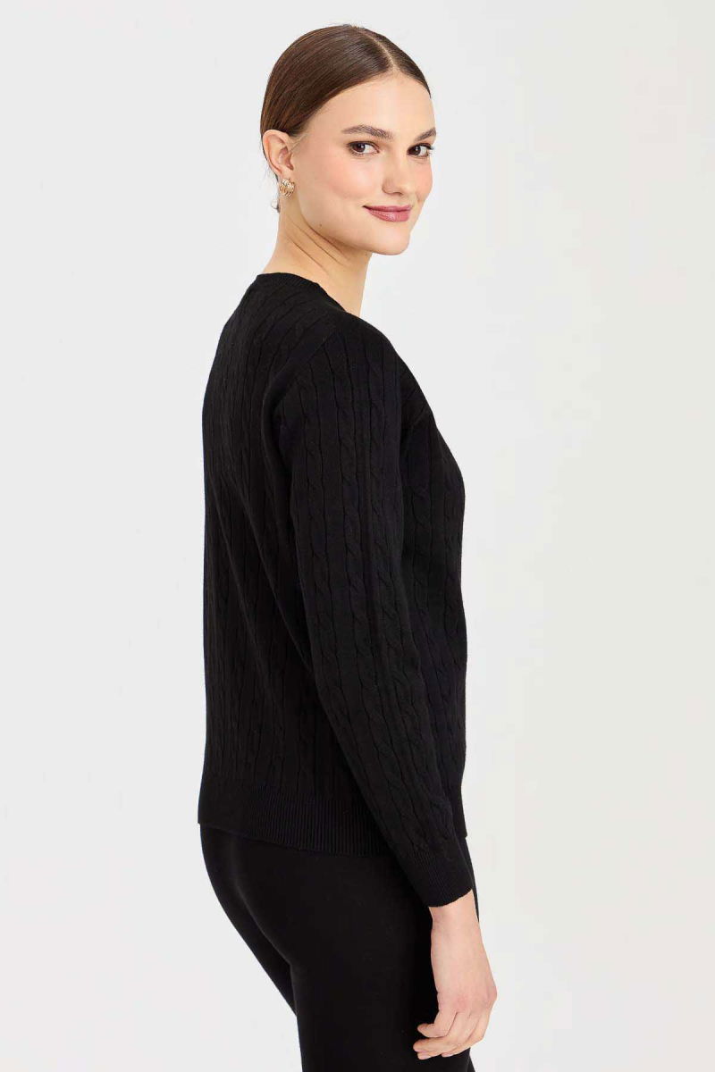 Desen Triko Kadın Sıfır Yaka Saç Örgülü Kazak 3329 Siyah - 4