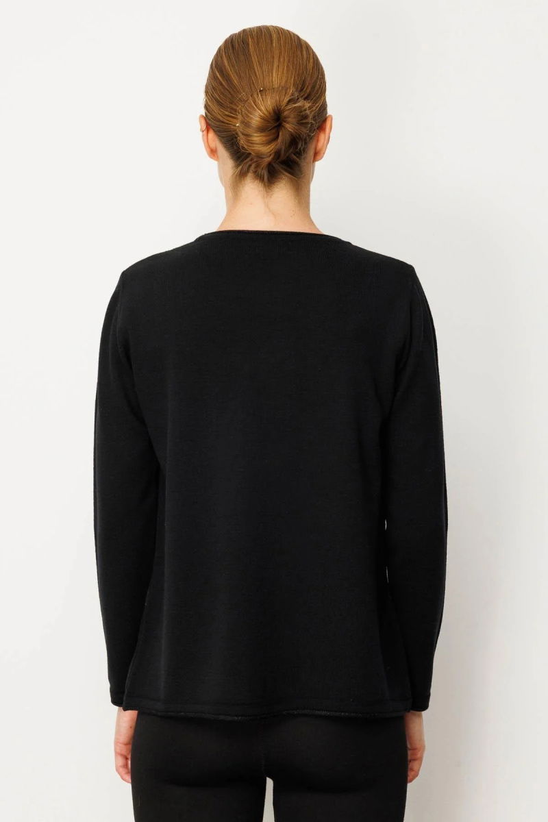 Desen Triko Kadın Sıfır Yaka Sim Çizgili Taşlı Yün Bluz 25026 Siyah - 4