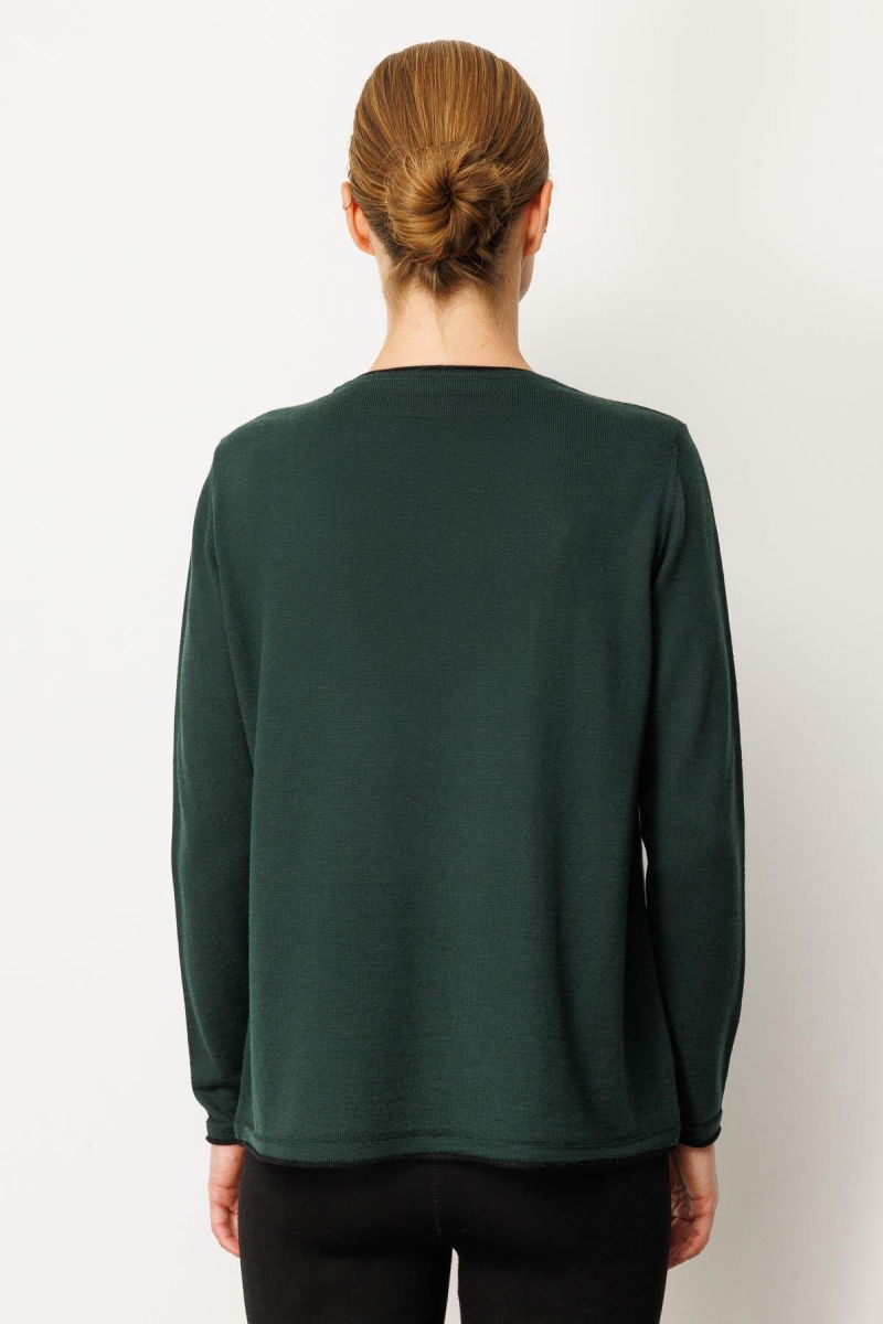 Desen Triko Kadın Sıfır Yaka Sim Çizgili Taşlı Yün Bluz 25026 Yeşil - 4