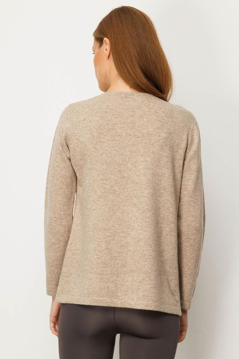 Desen Triko Kadın Sıfır Yaka Yaka Kenarı İşlemeli Yün Bluz 25036 Bej - 4