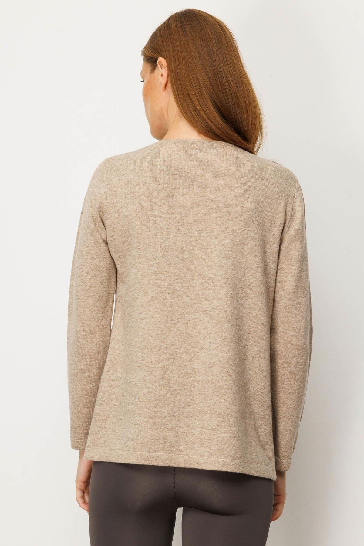 Desen Triko Kadın Sıfır Yaka Yaka Kenarı İşlemeli Yün Bluz 25036 Bej - 4