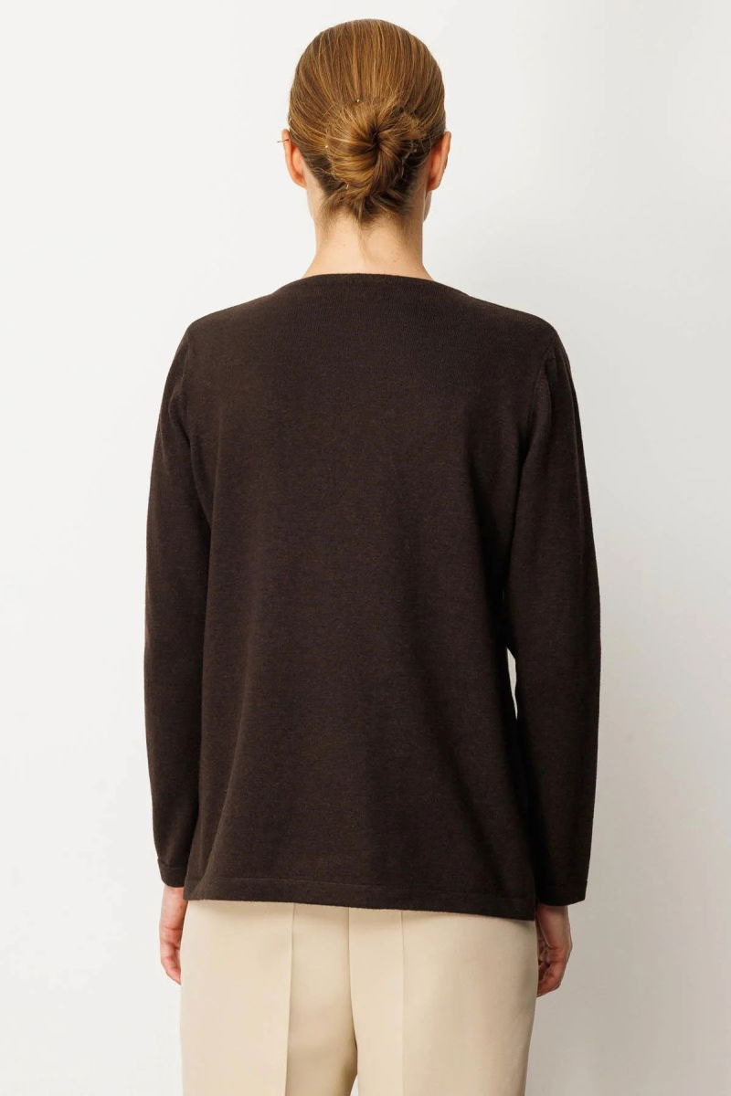 Desen Triko Kadın Sıfır Yaka Yaka Kenarı İşlemeli Yün Bluz 25036 Koyu Kahve - 4