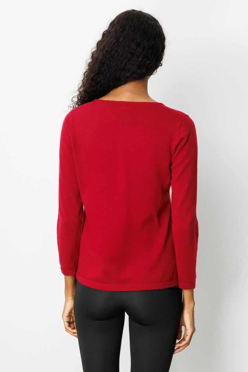 Desen Triko Kadın Sıfır Yaka Yaka Kenarı İşlemeli Yün Bluz 25036 Vişne Çürüğü - 4