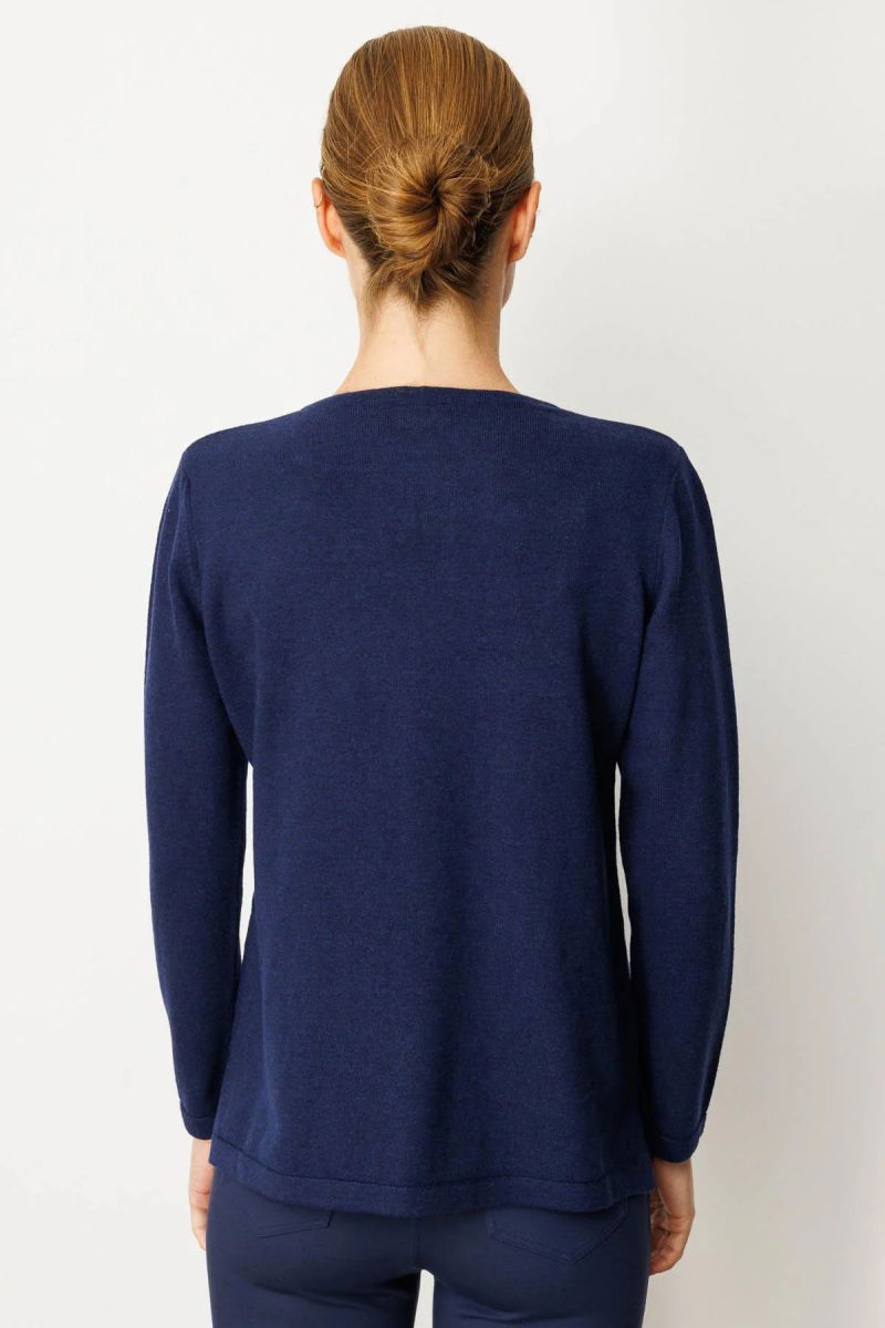 Desen Triko Kadın Sıfır Yaka Yaka Kenarı İşlemeli Yün Bluz 25036 Y.A. Lacivert - 4