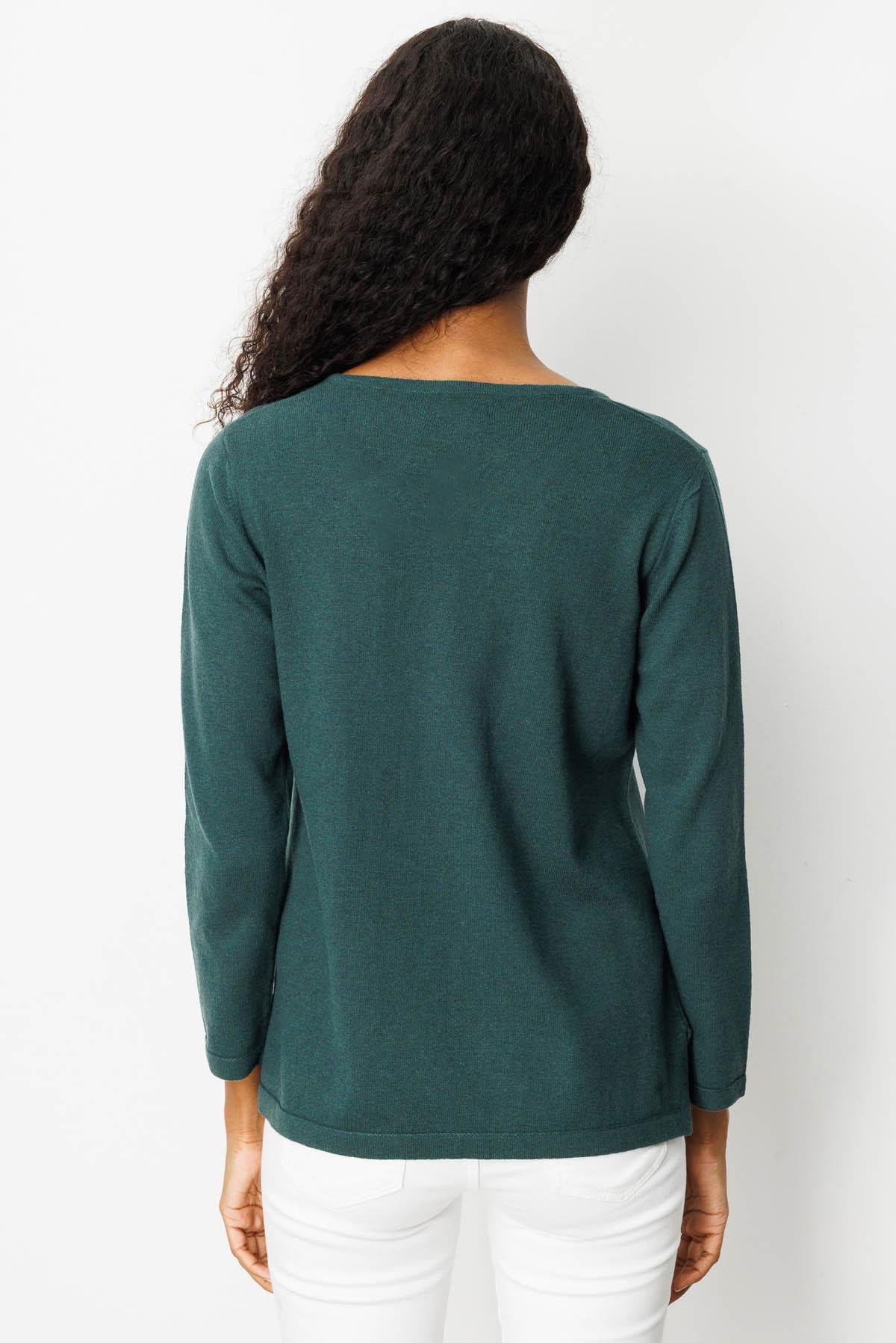 Desen Triko Kadın Sıfır Yaka Yaka Kenarı İşlemeli Yün Bluz 25036 Yeşil - 4