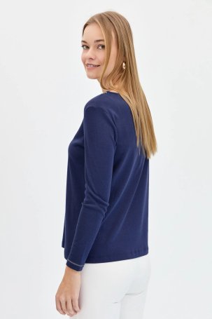 Desen Triko Kadın Sıfır Yaka Yakası Nakışlı Pamuklu Bluz KMY24010 K Laci - 4