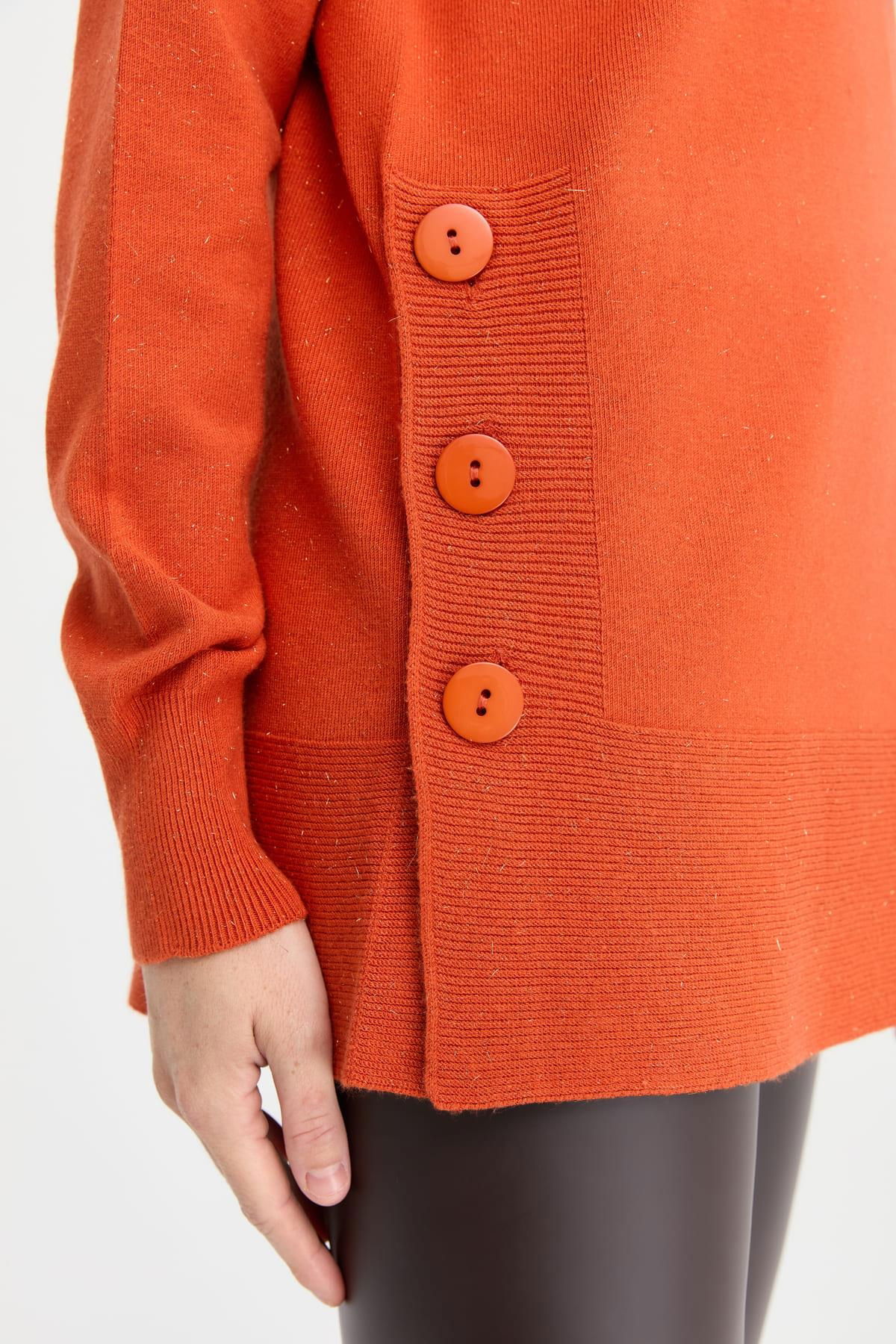 Desen Triko Kadın Tam Balıkçı Yaka Dikişsiz Kazak 23391 Portakal - 3