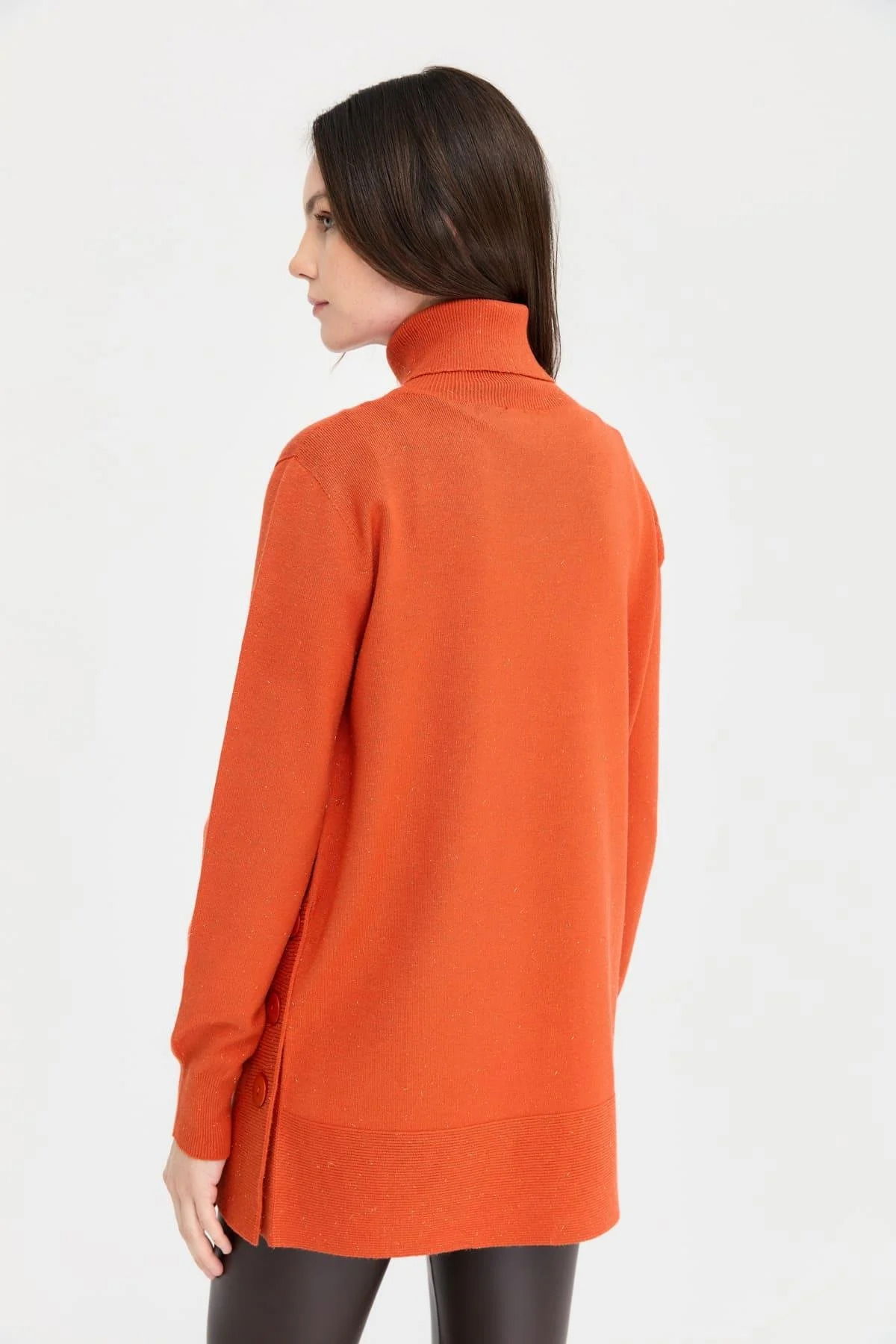 Desen Triko Kadın Tam Balıkçı Yaka Dikişsiz Kazak 23391 Portakal - 4