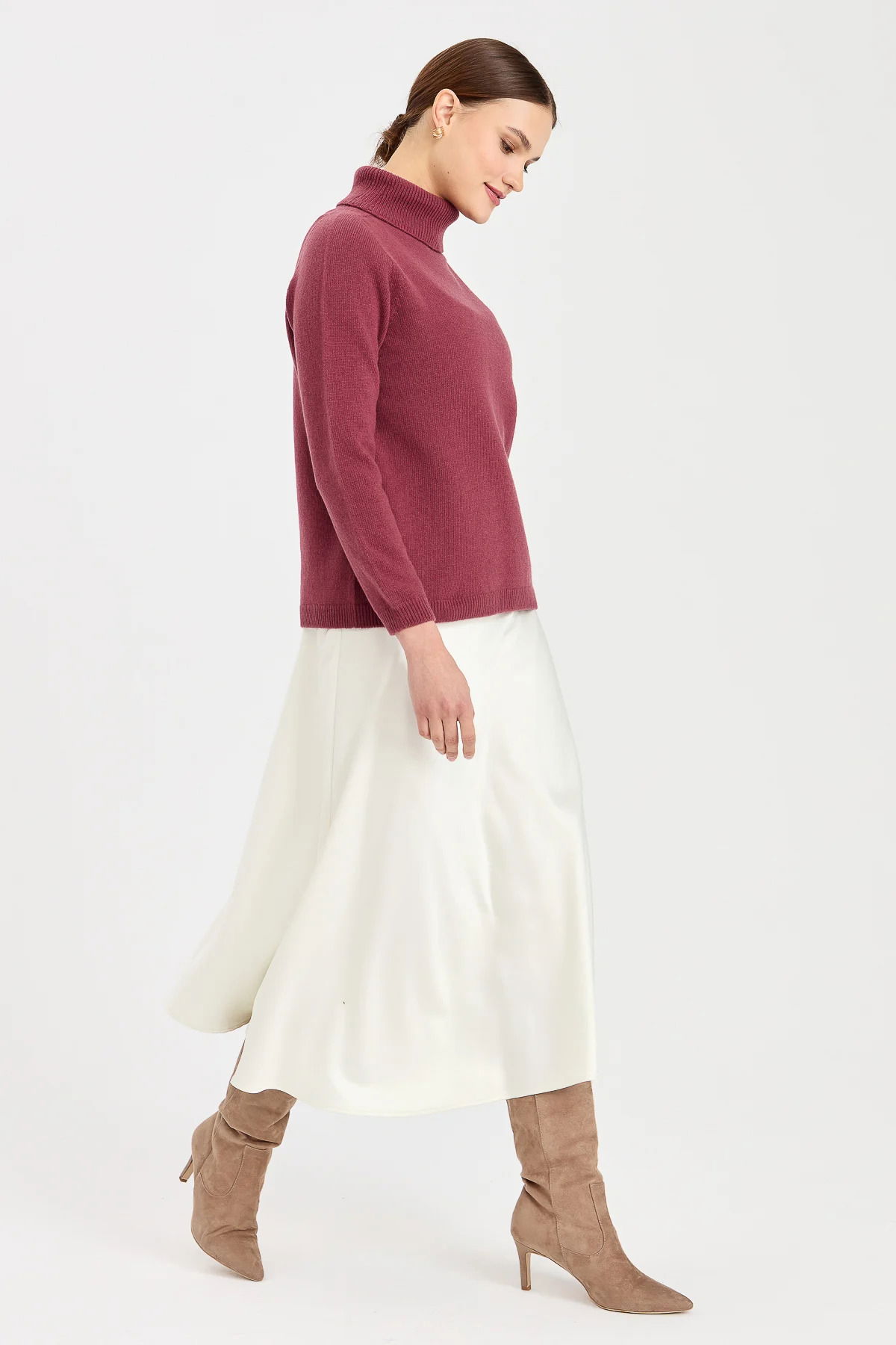 Desen Triko Kadın Tam Balıkçı Yaka Klasik Yün Kazak 23164 Gül Kurusu - 2