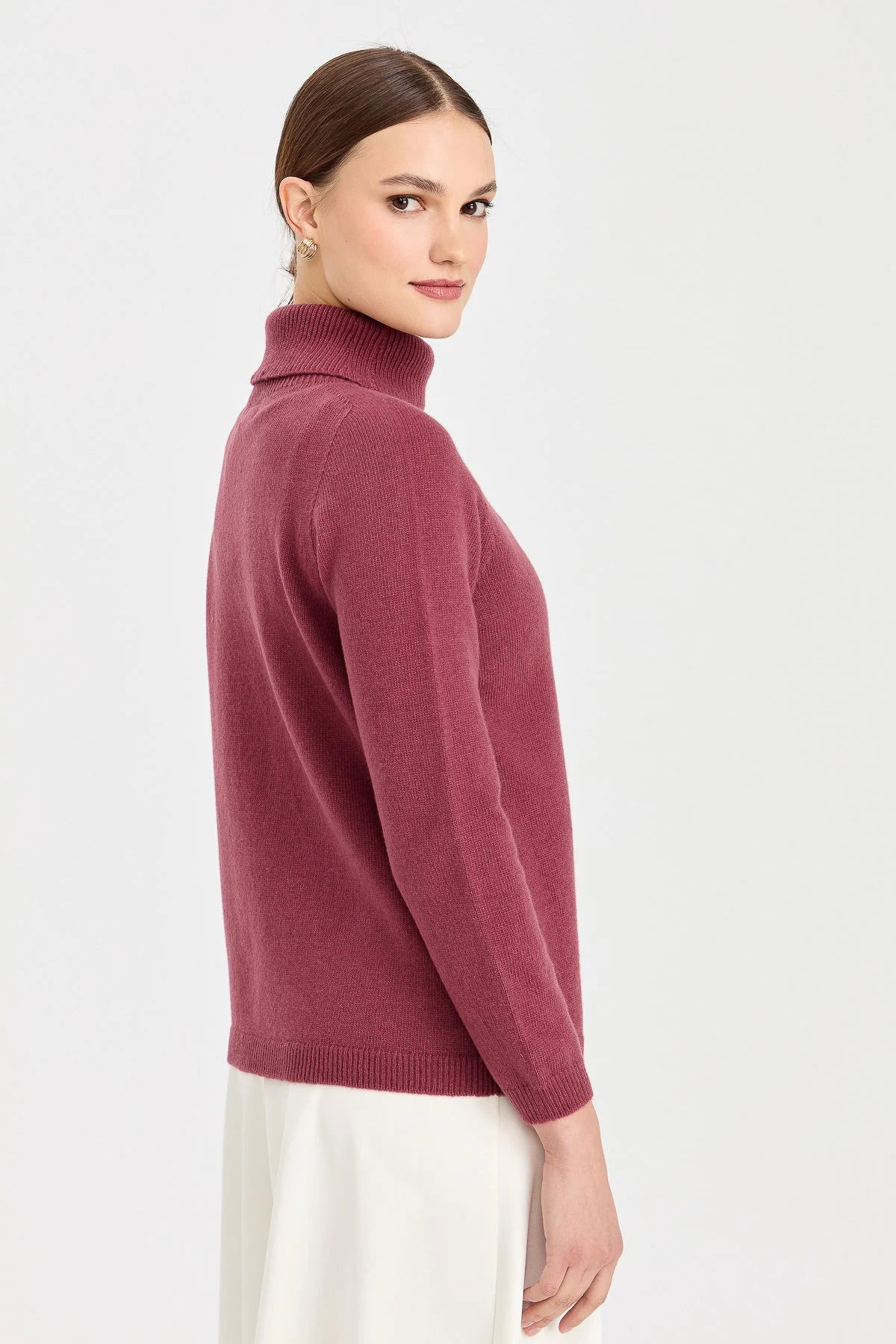 Desen Triko Kadın Tam Balıkçı Yaka Klasik Yün Kazak 23164 Gül Kurusu - 4