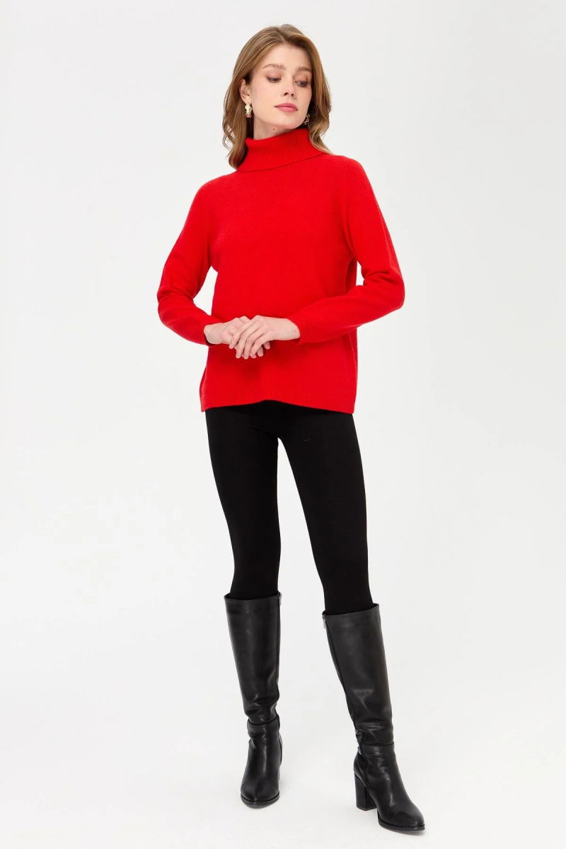 Desen Triko Kadın Tam Balıkçı Yaka Klasik Yün Kazak 23164 Mercan - 2