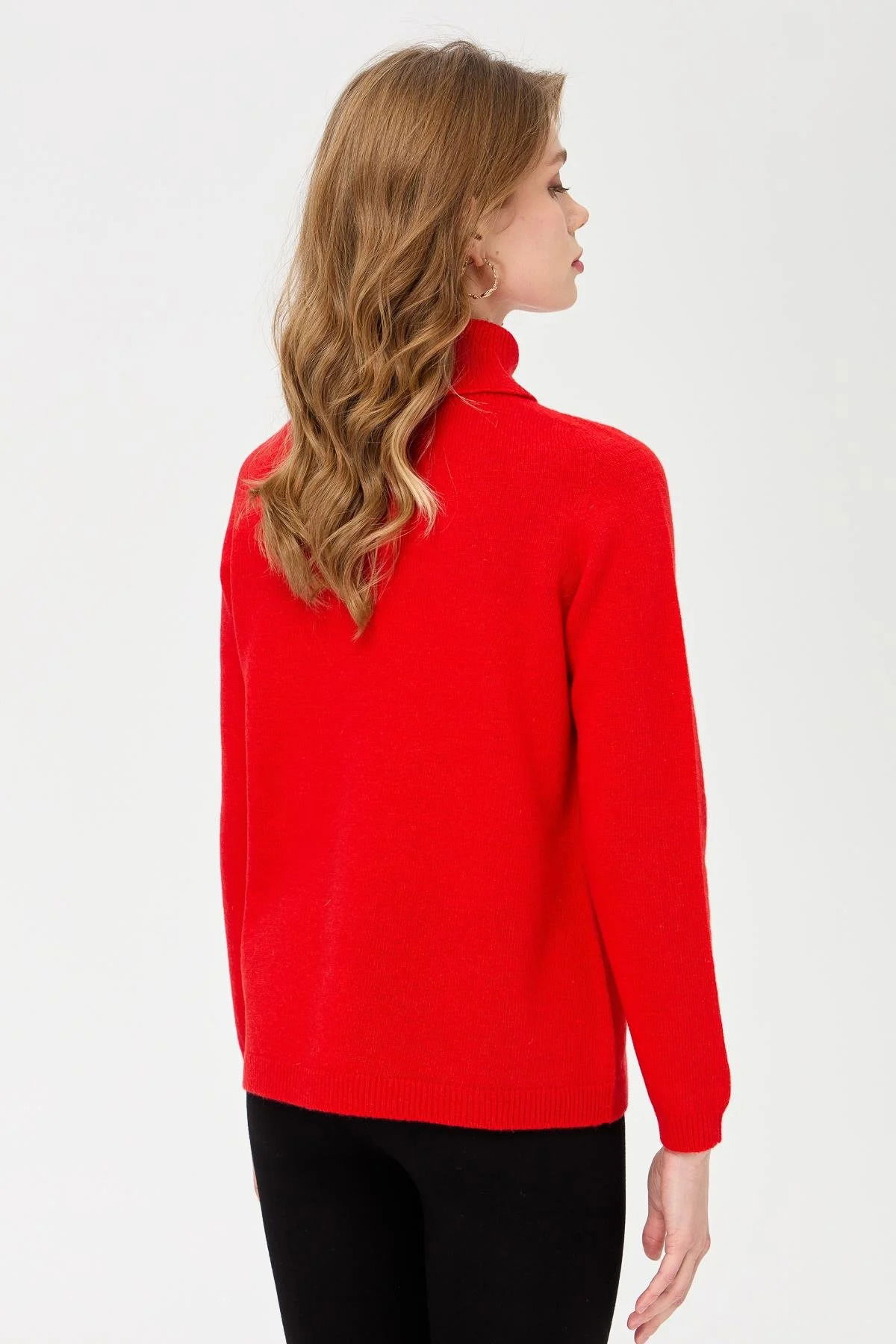 Desen Triko Kadın Tam Balıkçı Yaka Klasik Yün Kazak 23164 Mercan - 4