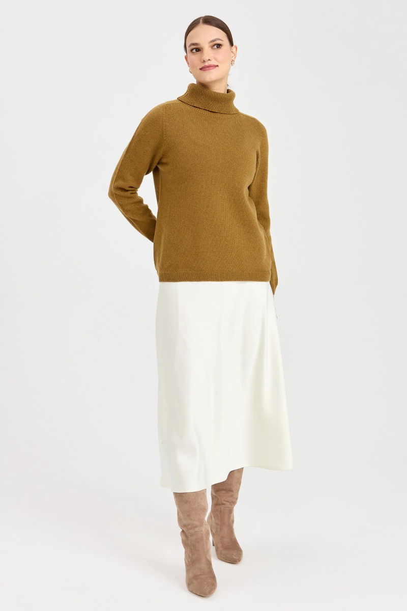 Desen Triko Kadın Tam Balıkçı Yaka Klasik Yün Kazak 23164 O.Haki - 2