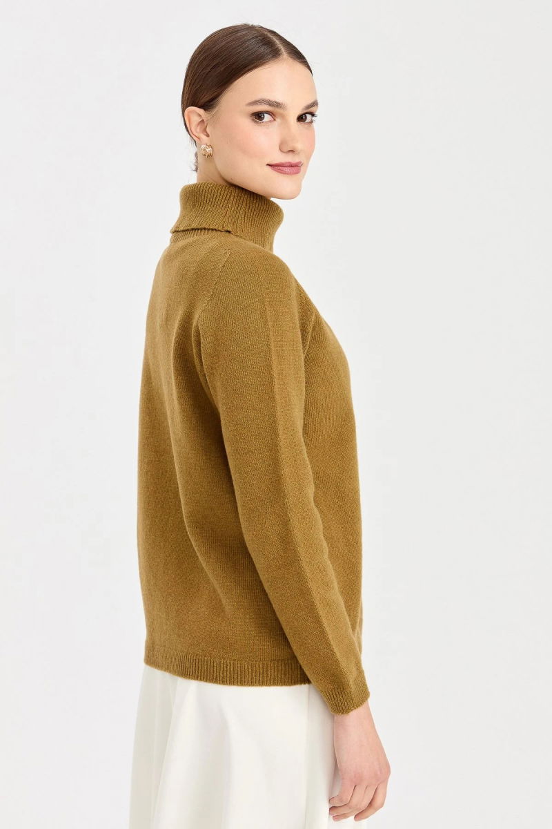 Desen Triko Kadın Tam Balıkçı Yaka Klasik Yün Kazak 23164 O.Haki - 4