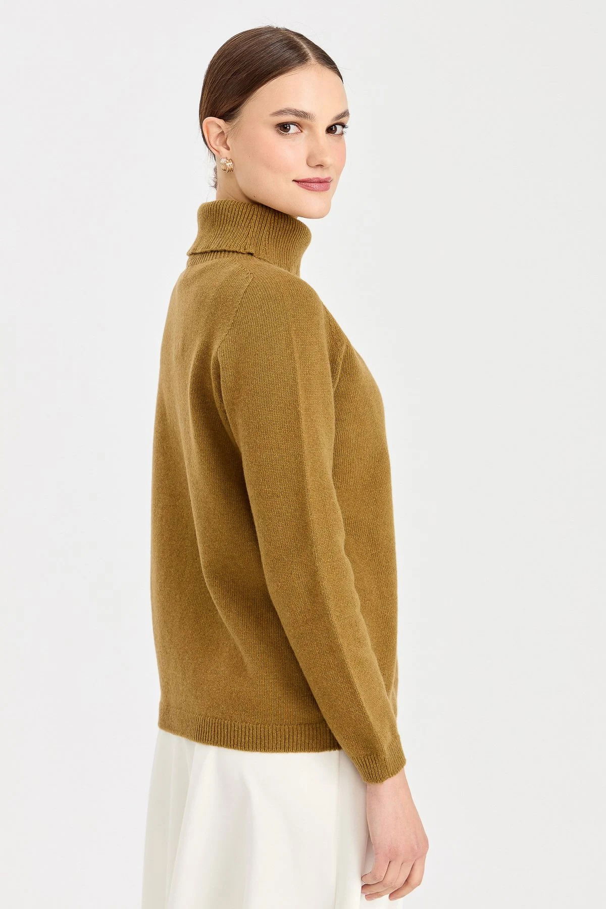 Desen Triko Kadın Tam Balıkçı Yaka Klasik Yün Kazak 23164 O.Haki - 4