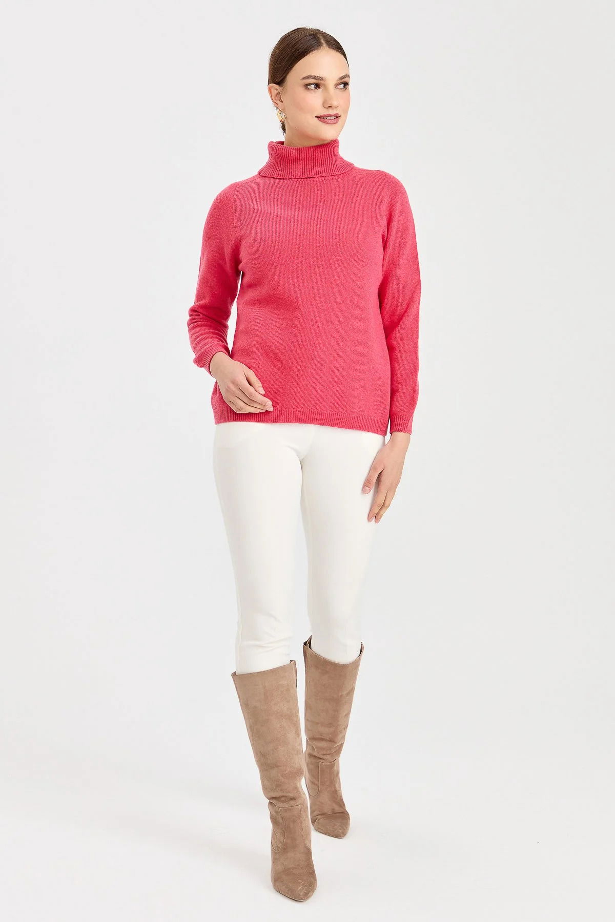 Desen Triko Kadın Tam Balıkçı Yaka Klasik Yün Kazak 23164 Şeker Pembe - 2