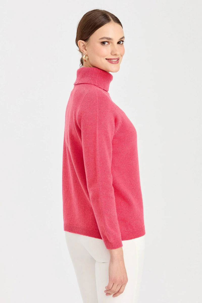 Desen Triko Kadın Tam Balıkçı Yaka Klasik Yün Kazak 23164 Şeker Pembe - 4