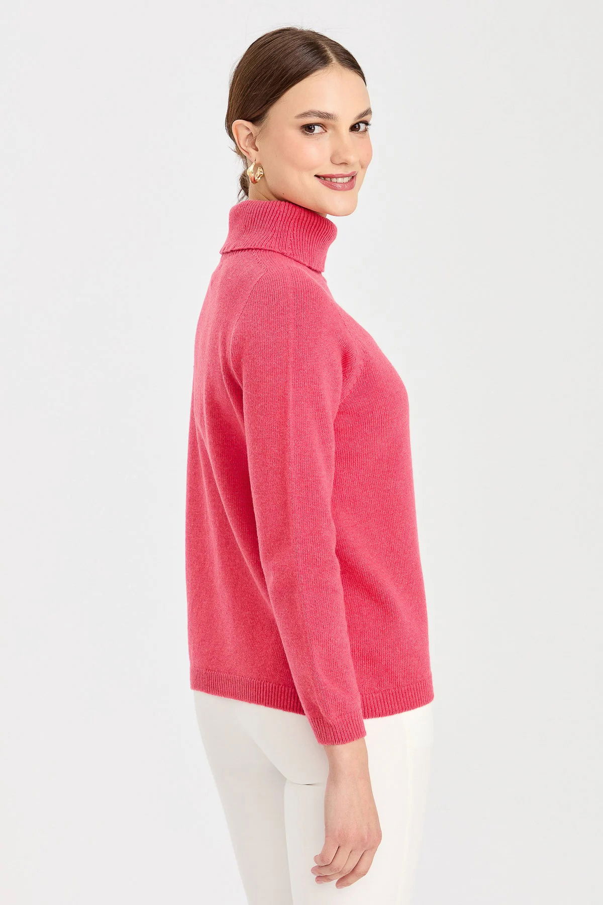 Desen Triko Kadın Tam Balıkçı Yaka Klasik Yün Kazak 23164 Şeker Pembe - 4