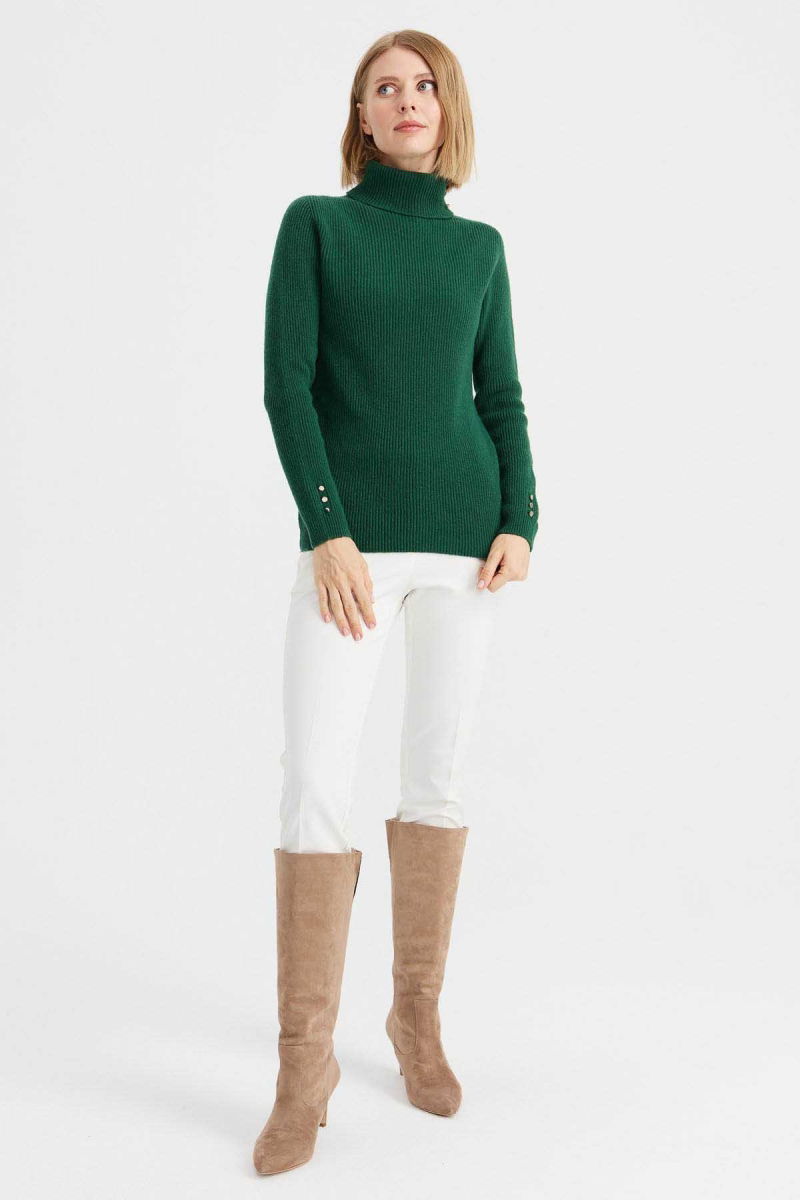 Desen Triko Kadın Tam Balıkçı Yaka Kol Ucu Düğmeli Yün Kazak 23159 A.Ö. Başı - 2