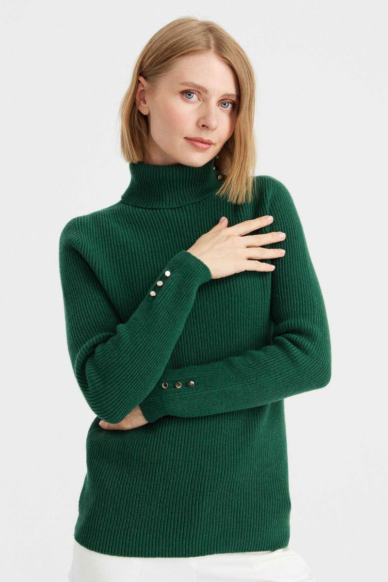 Desen Triko Kadın Tam Balıkçı Yaka Kol Ucu Düğmeli Yün Kazak 23159 A.Ö. Başı - 3