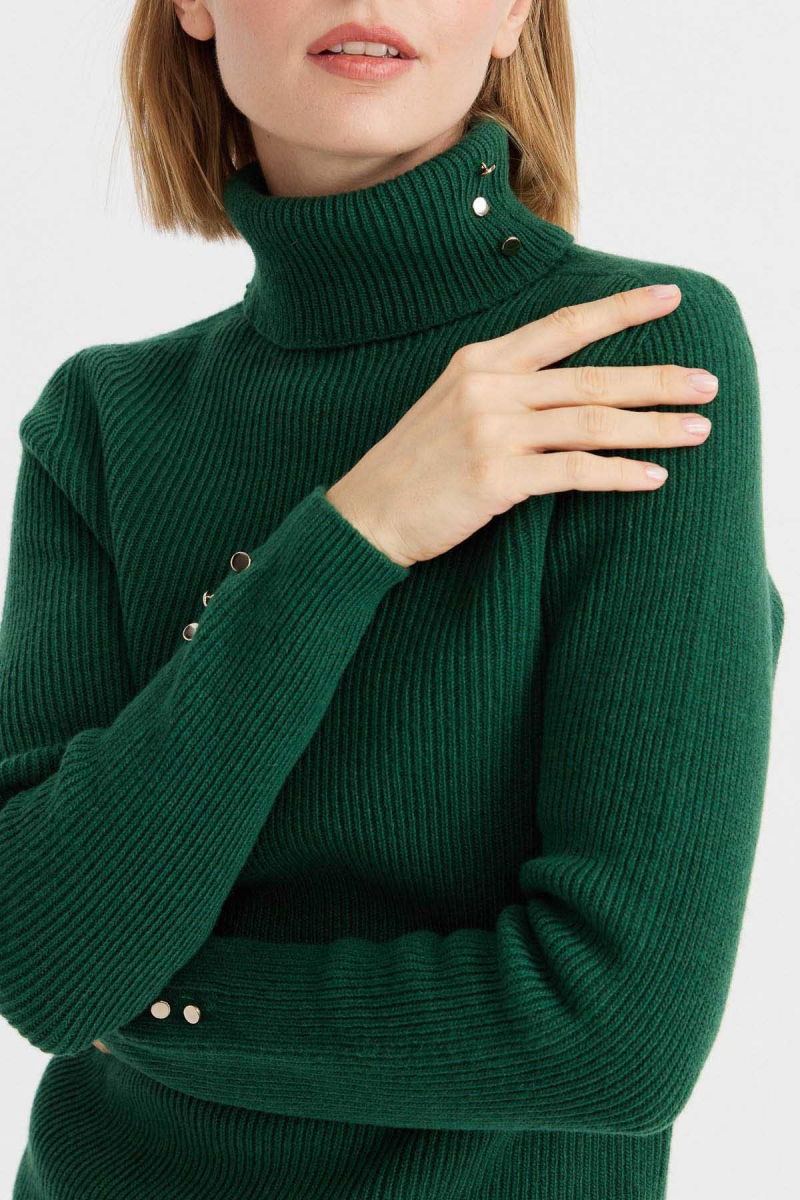 Desen Triko Kadın Tam Balıkçı Yaka Kol Ucu Düğmeli Yün Kazak 23159 A.Ö. Başı - 4