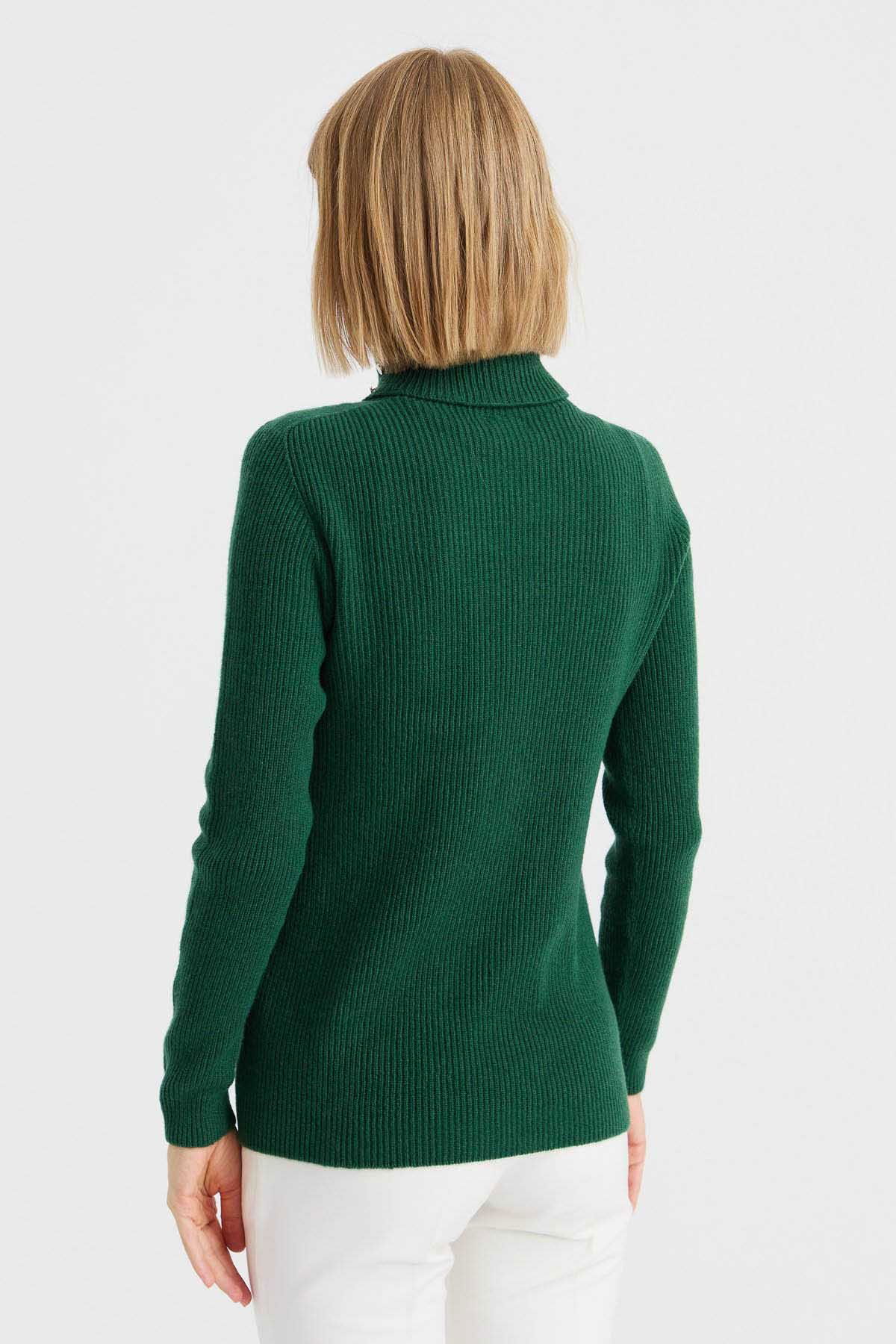 Desen Triko Kadın Tam Balıkçı Yaka Kol Ucu Düğmeli Yün Kazak 23159 A.Ö. Başı - 5