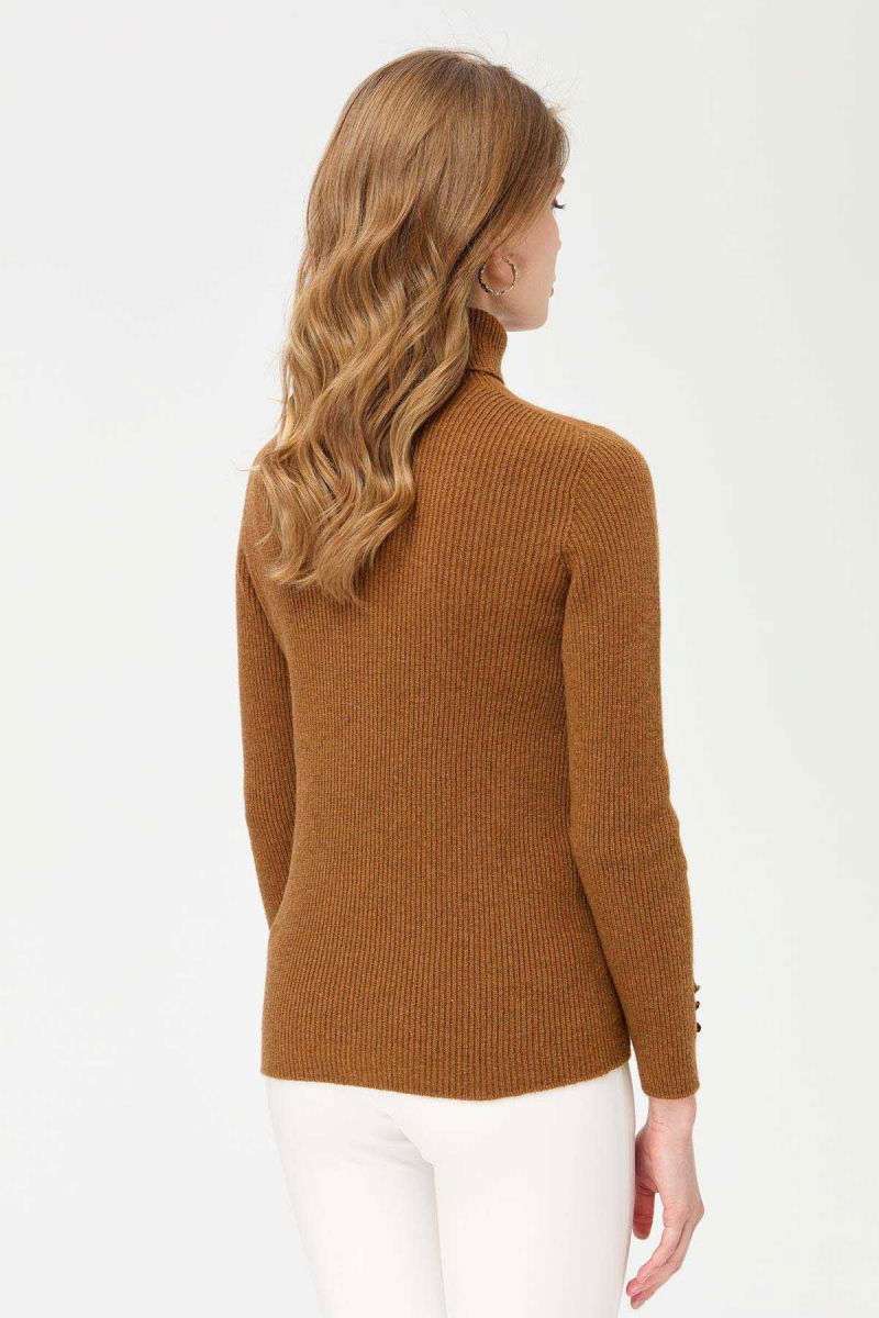 Desen Triko Kadın Tam Balıkçı Yaka Kol Ucu Düğmeli Yün Kazak 23159 K.Taba - 4