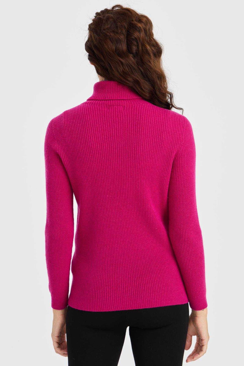 Desen Triko Kadın Tam Balıkçı Yaka Kol Ucu Düğmeli Yün Kazak 23159 Sıklamen - 5