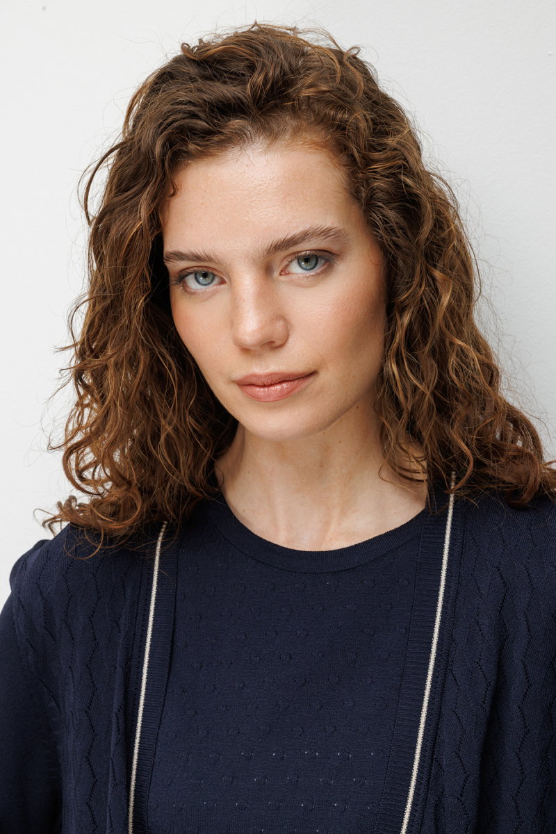 Desen Triko Kadın V Yaka Ajurlu Önü Açık İnce Triko Hırka 26357 Lacivert - 2