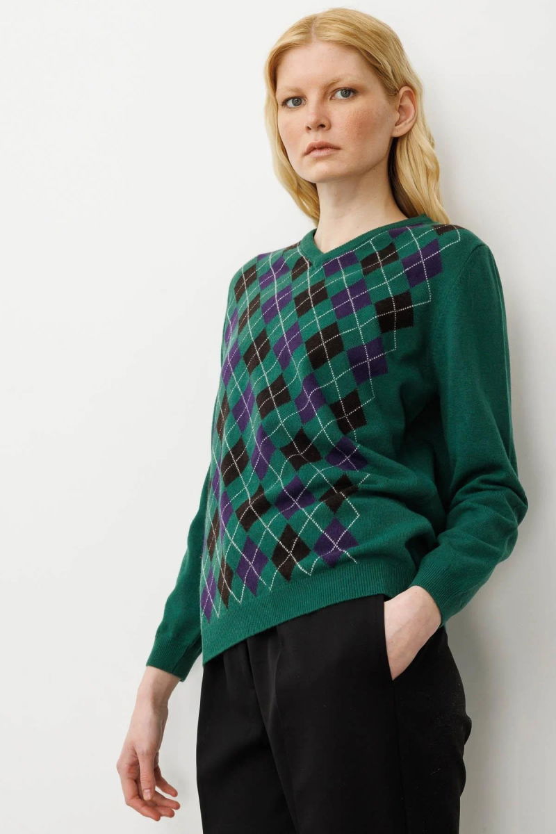 Desen Triko Kadın V Yaka Baklavalı Yün Kazak 24034 Ö. Başı - Desen Triko