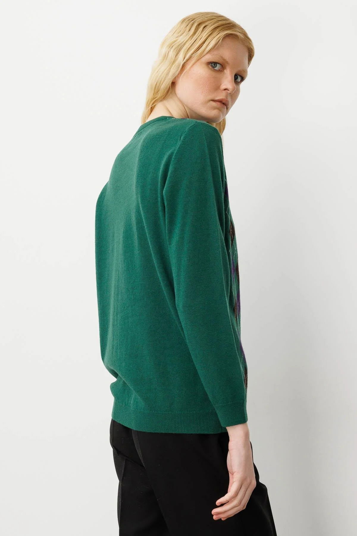 Desen Triko Kadın V Yaka Baklavalı Yün Kazak 24034 Ö. Başı - 4