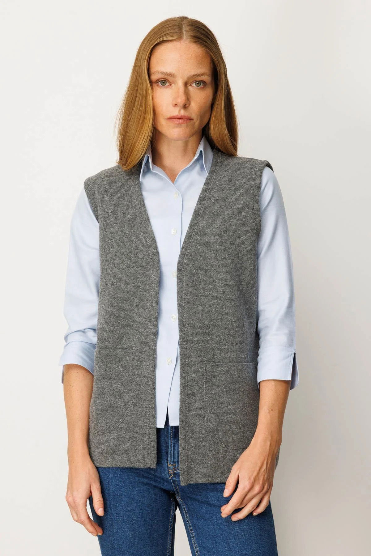 Desen Triko Kadın V Yaka Çelik Örgü Yün Anne Yelek 25044 Füme - 1