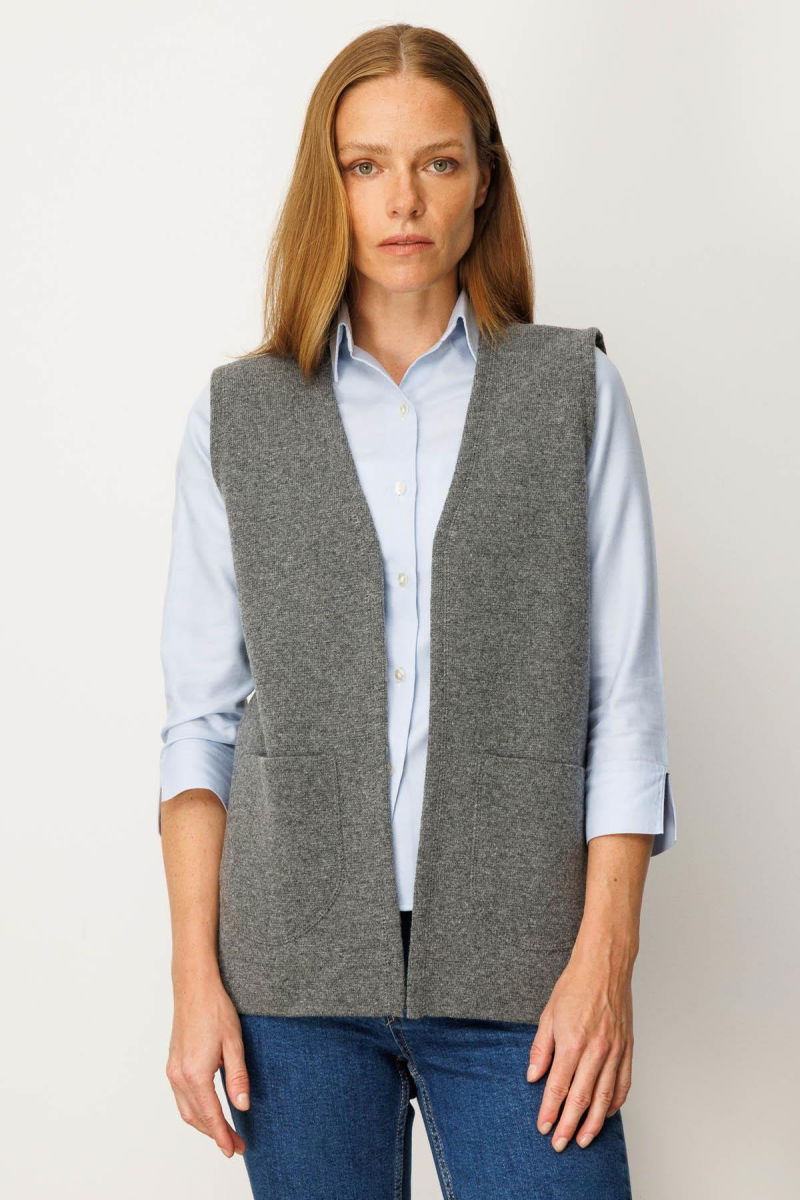 Desen Triko Kadın V Yaka Çelik Örgü Yün Anne Yelek 25044 Füme - 3