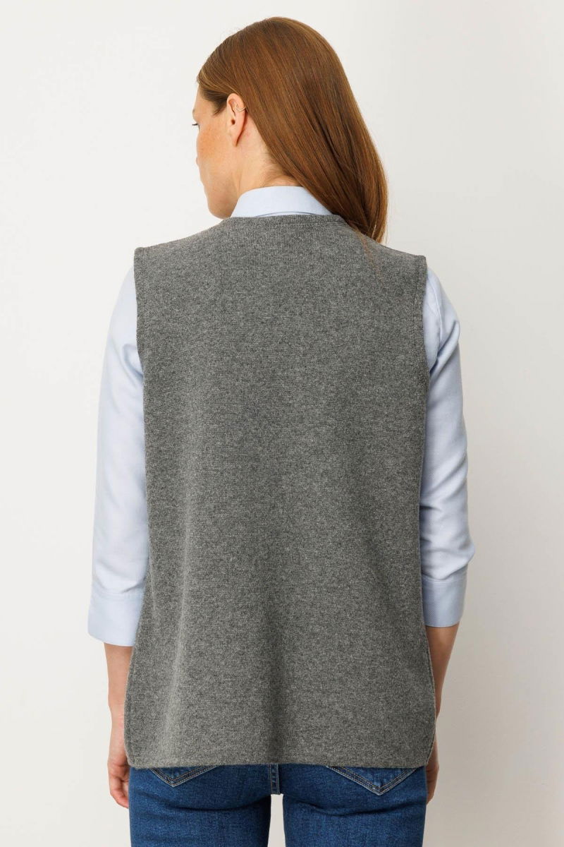 Desen Triko Kadın V Yaka Çelik Örgü Yün Anne Yelek 25044 Füme - 4