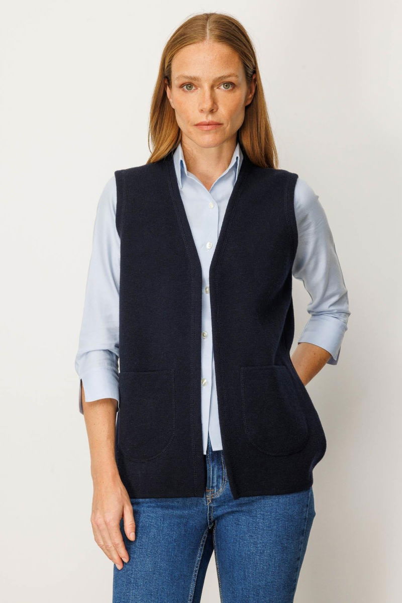 Desen Triko Kadın V Yaka Çelik Örgü Yün Anne Yelek 25044 Koyu Lacivert - 3