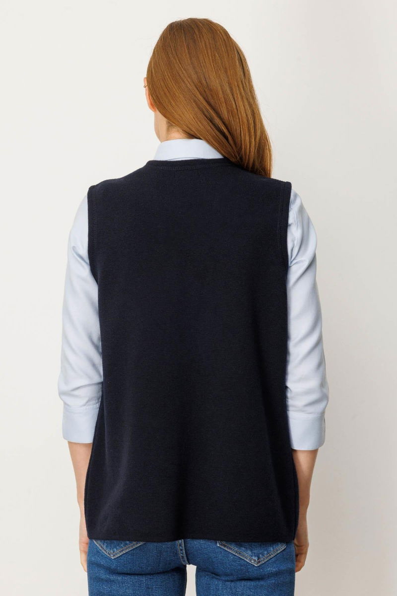 Desen Triko Kadın V Yaka Çelik Örgü Yün Anne Yelek 25044 Koyu Lacivert - 4