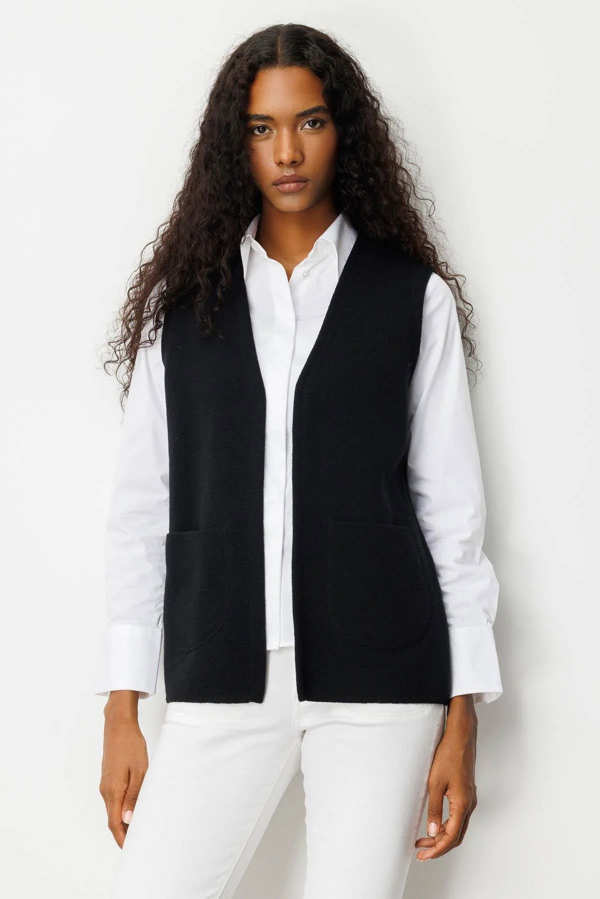 Desen Triko Kadın V Yaka Çelik Örgü Yün Anne Yelek 25044 Siyah - 1