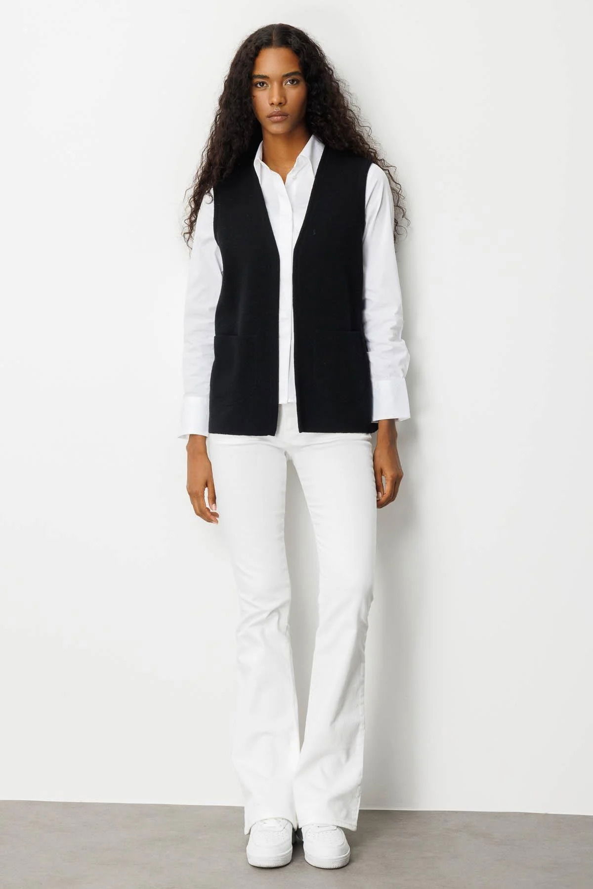 Desen Triko Kadın V Yaka Çelik Örgü Yün Anne Yelek 25044 Siyah - 2