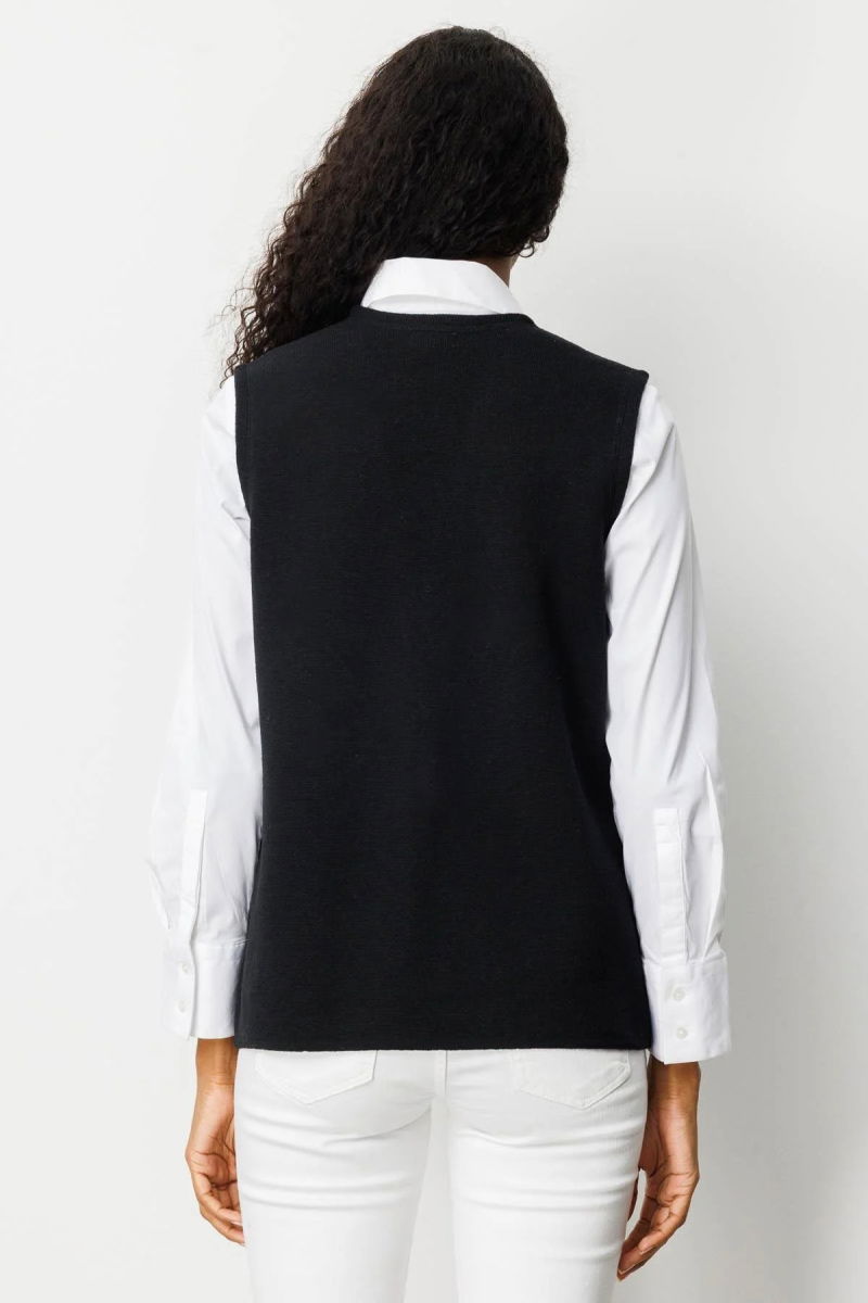 Desen Triko Kadın V Yaka Çelik Örgü Yün Anne Yelek 25044 Siyah - 4