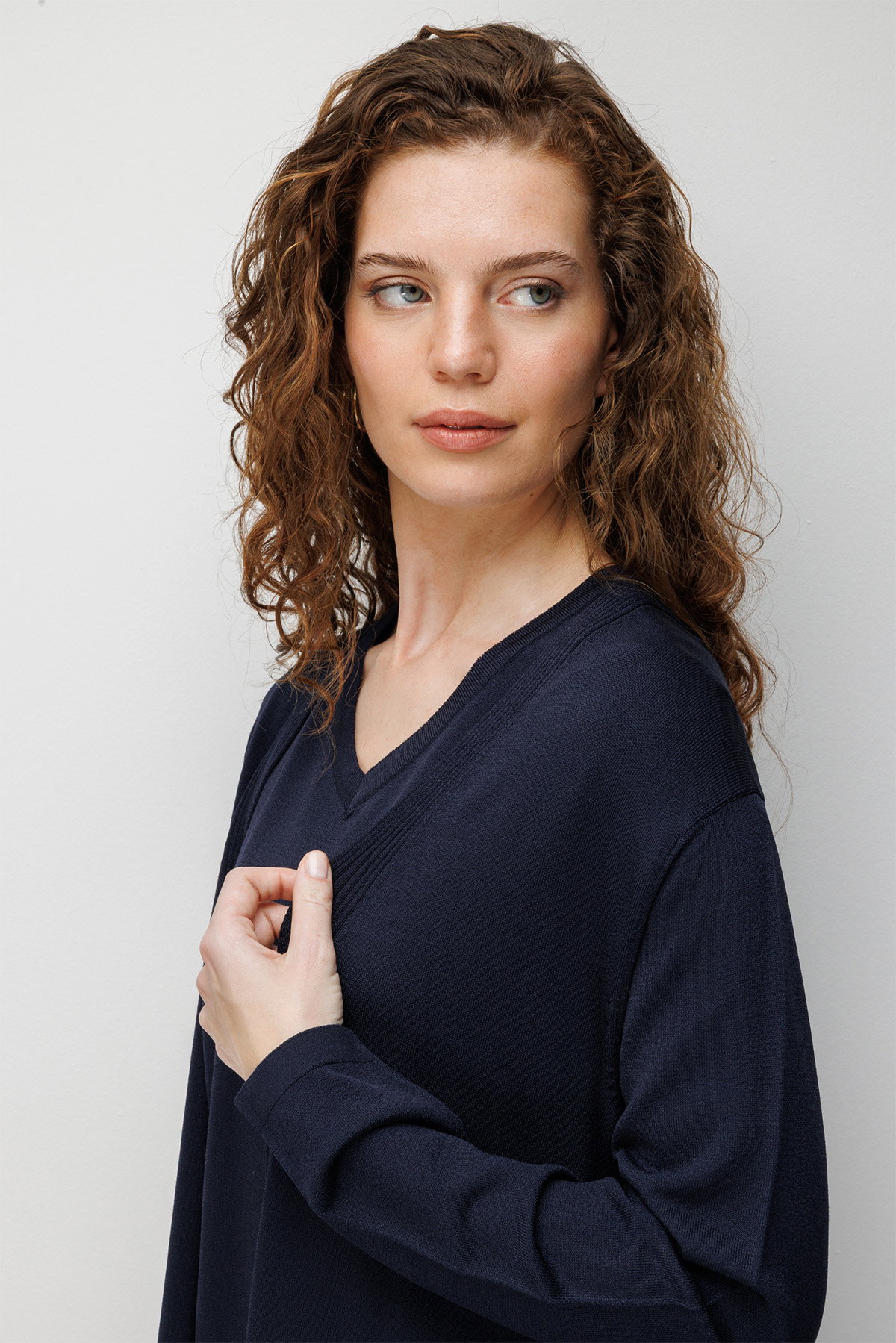 Desen Triko Kadın V Yaka Etek Ucu Baklavalı Önü Açık İnce Triko Hırka 26366 Lacivert - 2