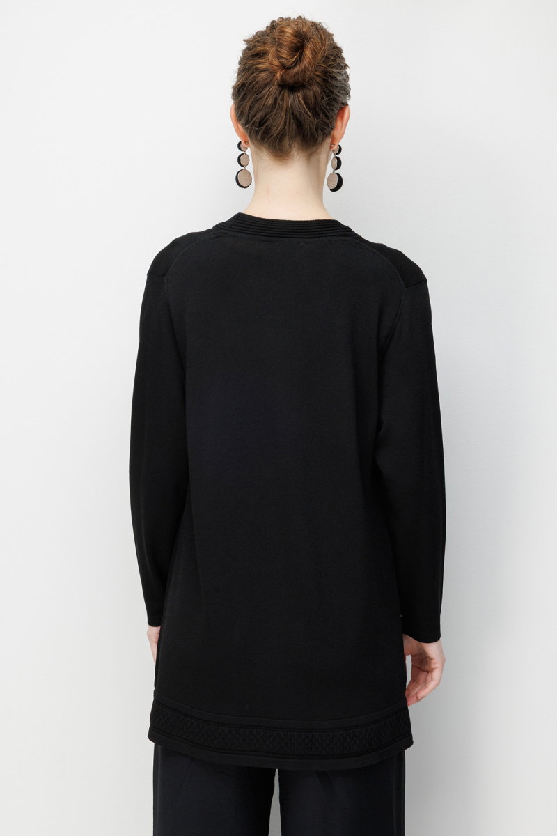 Desen Triko Kadın V Yaka Etek Ucu Baklavalı Önü Açık İnce Triko Hırka 26366 Siyah - 4