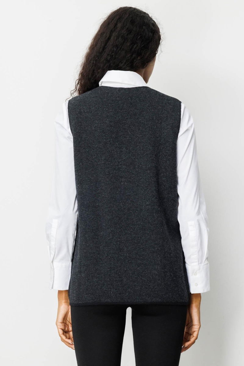 Desen Triko Kadın V Yaka Nakış İşlemeli Kısa Yün Yelek 25002 Siyah - 4