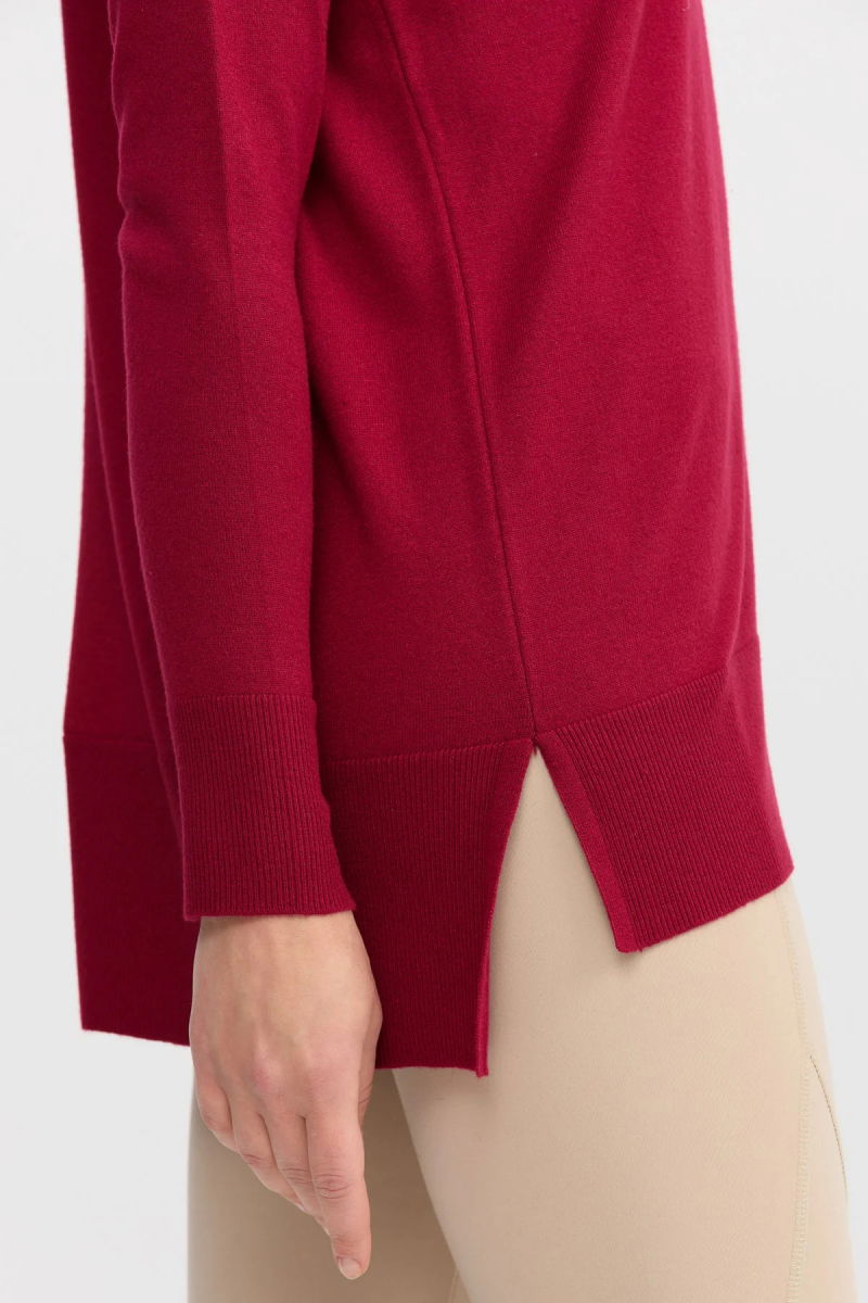 Desen Triko Kadın V Yaka Önü Arkası Yırtmaçlı Kazak 22364 Vişne - 3